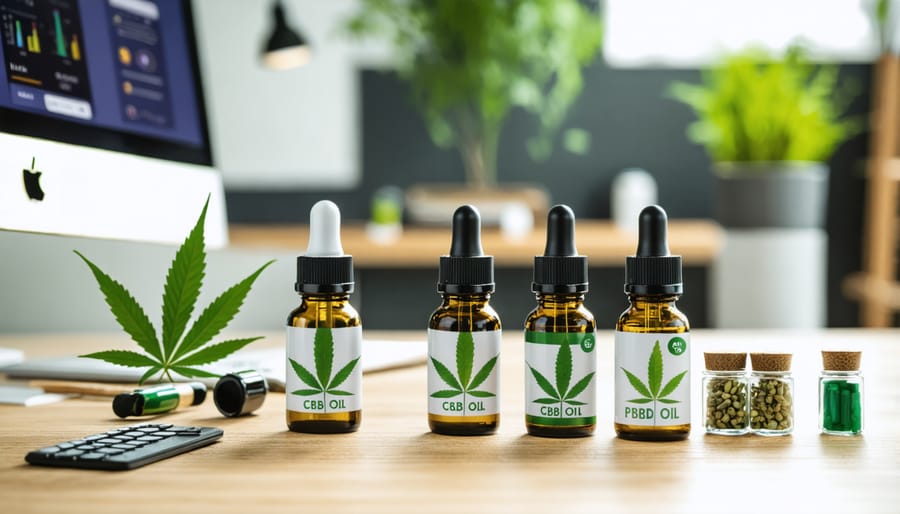 Professional display of CBD wellness products in corporate environment